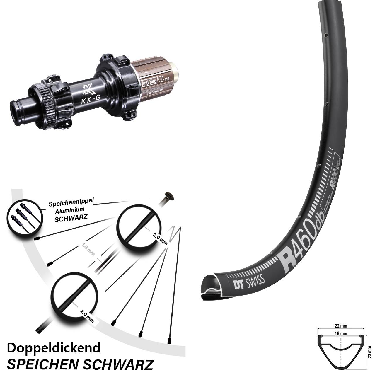 28 Zoll Hinterrad DT Swiss R460 Disc KX-G 12x142 mm Straightpull Shimano 8-12 fach