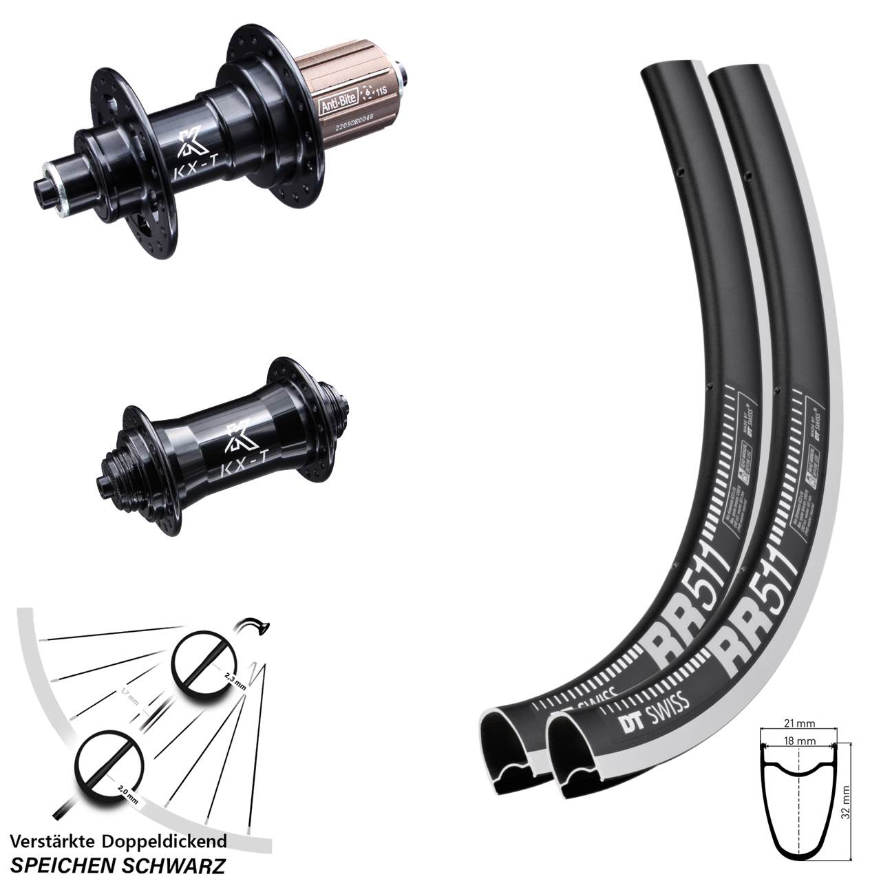 DT Swiss RR 511 KX-T 28 Zoll Laufrad-Satz für Schnellspanner 8-12 fach HG