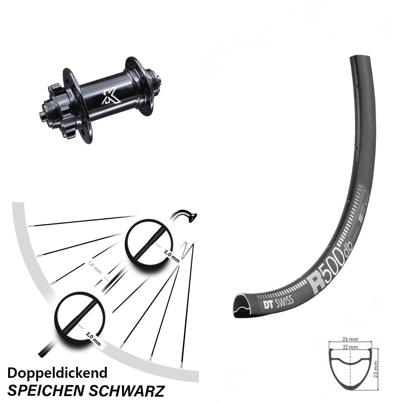 DT Swiss R 500 Vorderrad 28 Zoll Road Disc 6-Loch KX-M für Schnellspanner