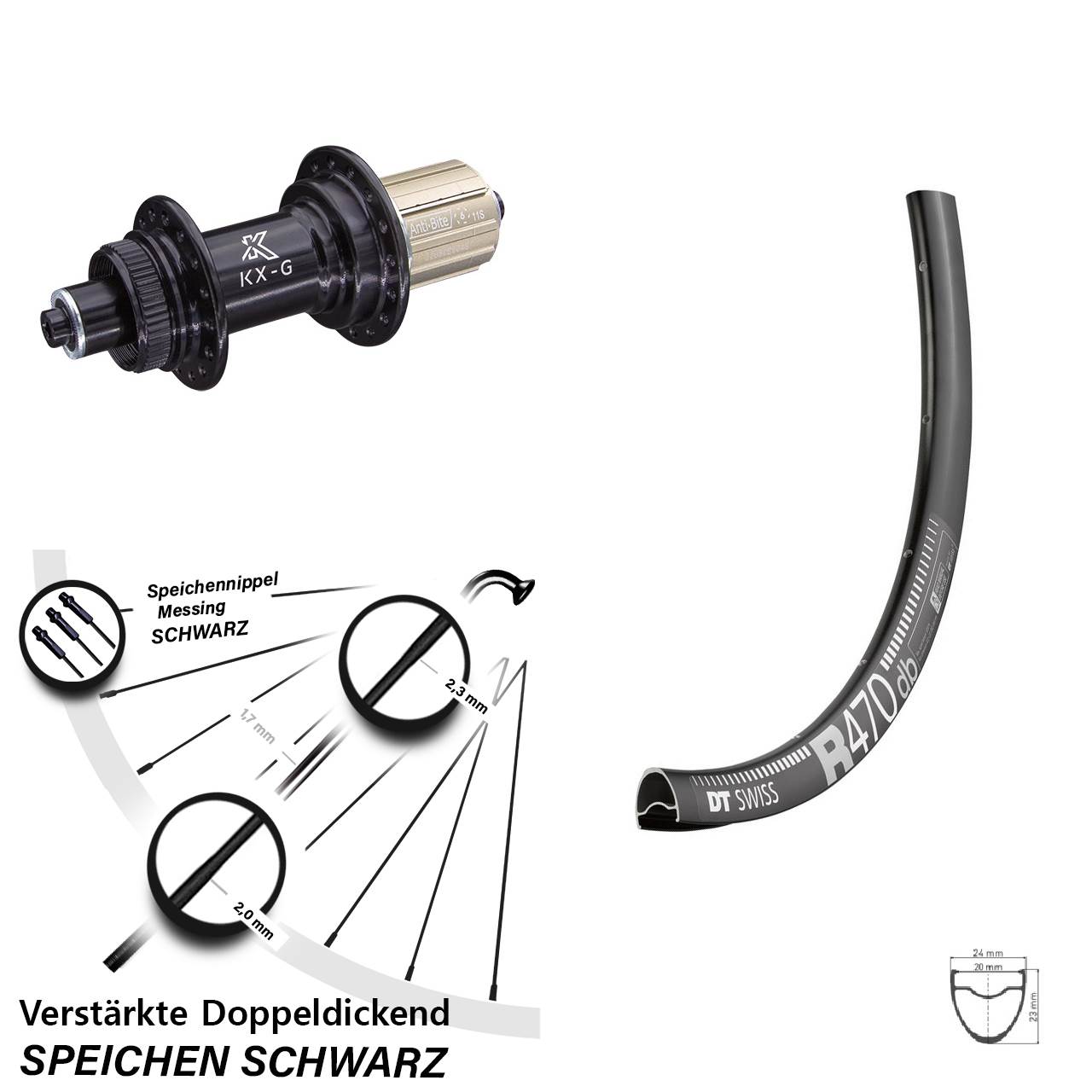 28 Zoll DT Swiss R 470 KX-G Disc Hinterrad für Schnellspanner 8-12 fach HG