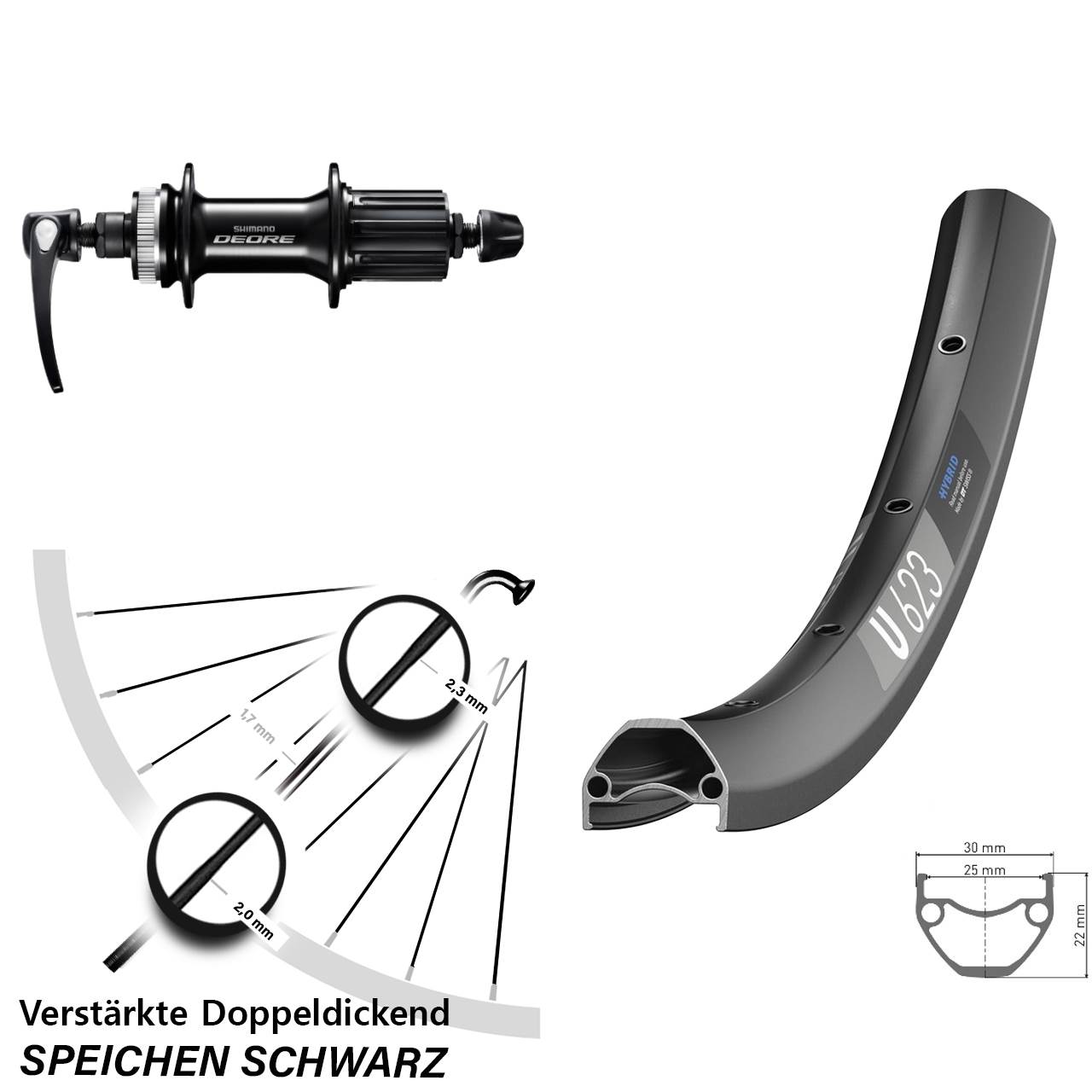 Hinterrad 28-29 Zoll DT Swiss U623 Shimano Deore 8-11 fach HG Centerlock