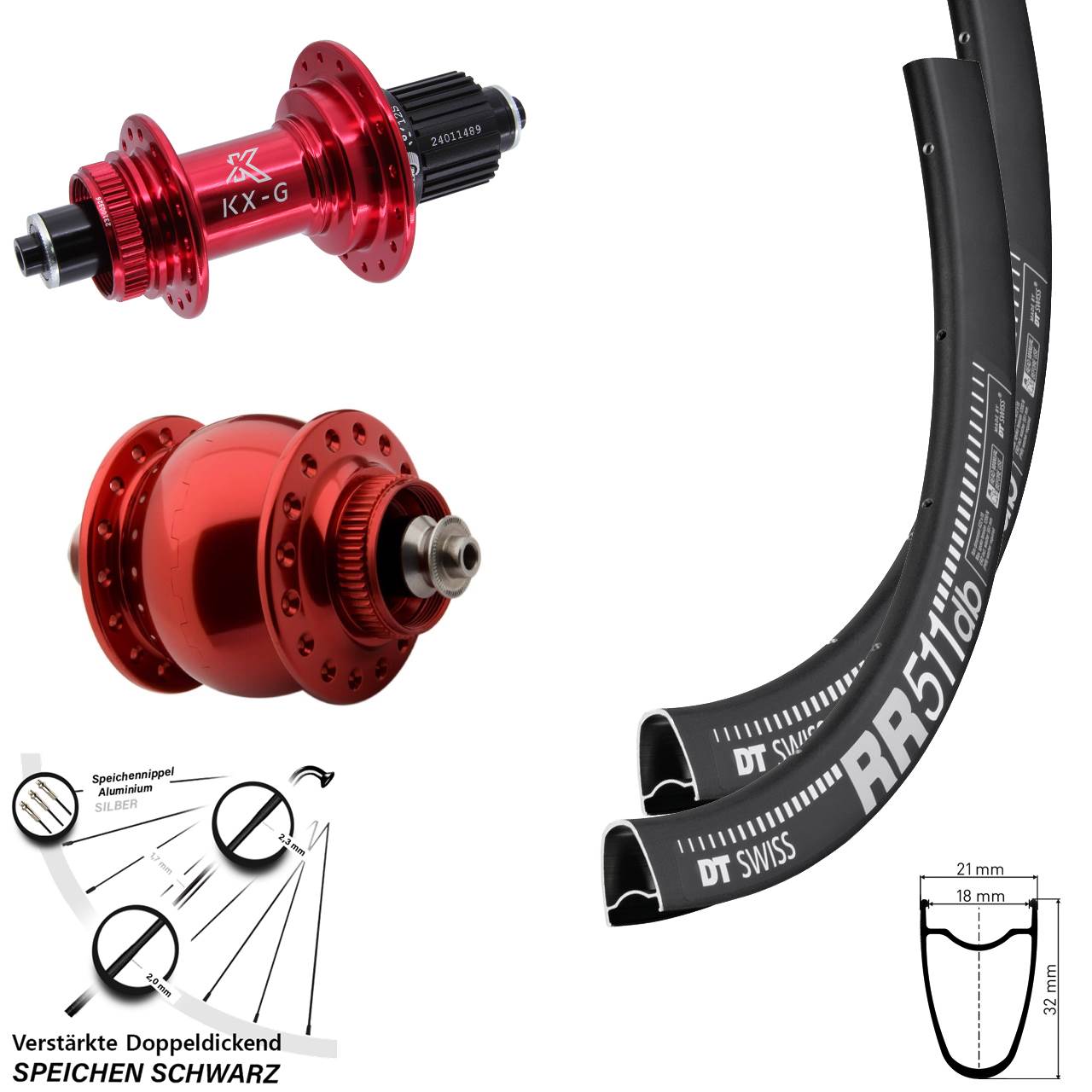 DT Swiss RR511 KX-G rot SON 28 Zoll Disc Laufradsatz QR Shimano Micro Spline