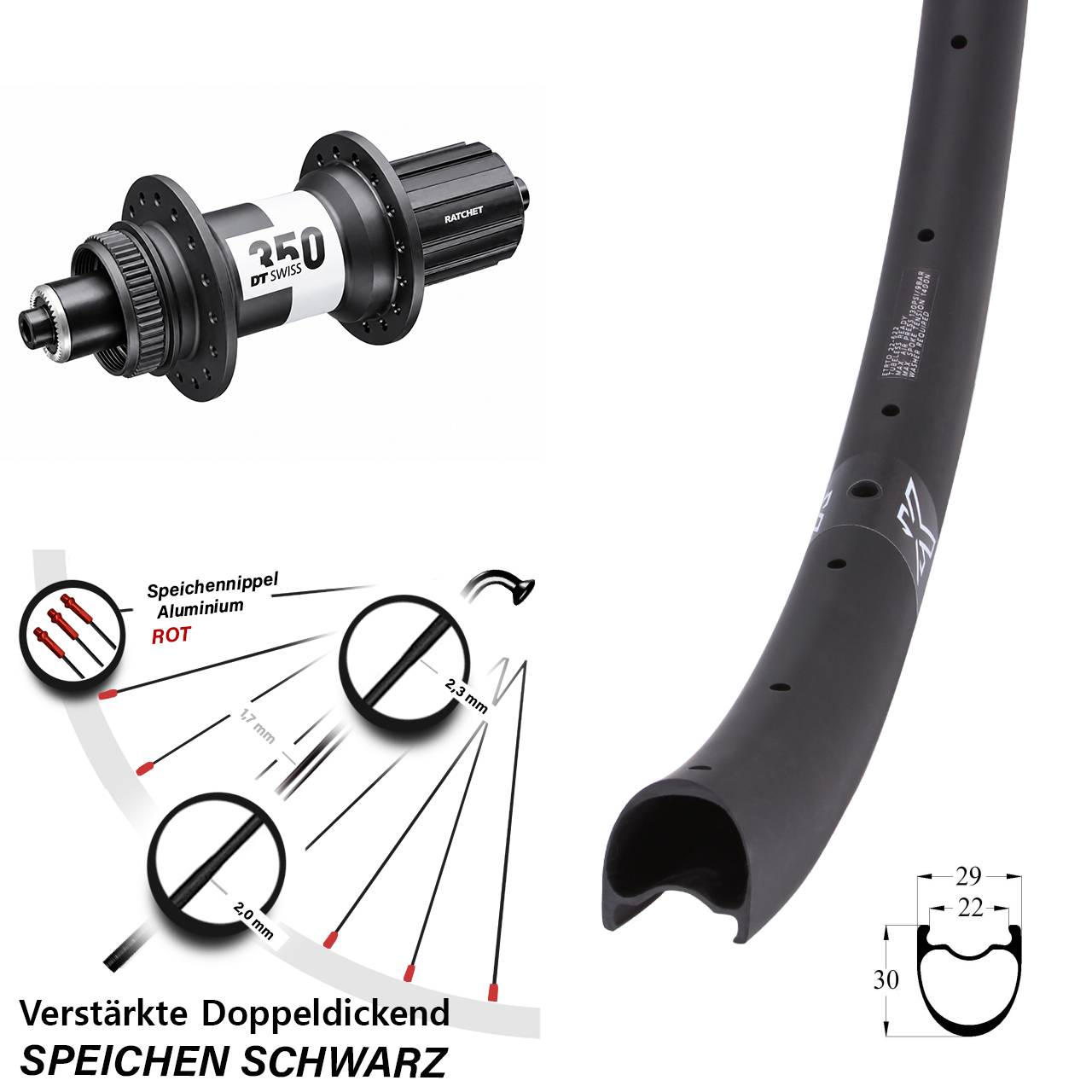 Centerlock Hinterrad QR 29 Zoll KX-RC Gravel Carbon DT Swiss 350 Road 11-12 fach