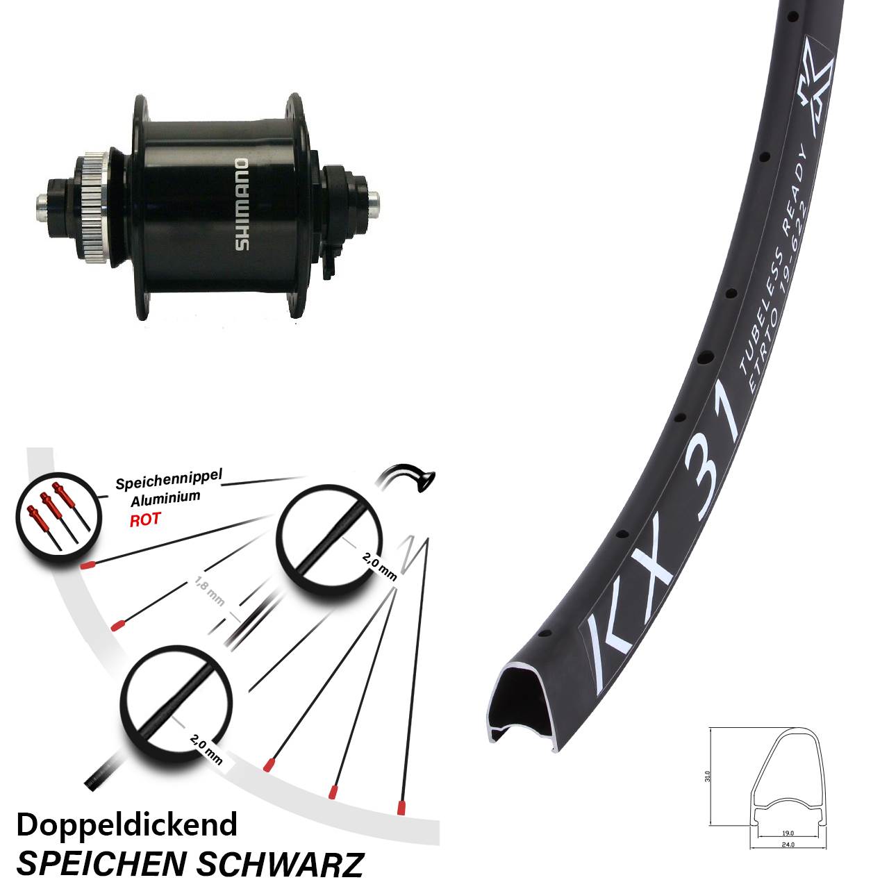 KX 31 Shimano DH-UR700 28 Zoll Centerlock Dynamovorderrad QR