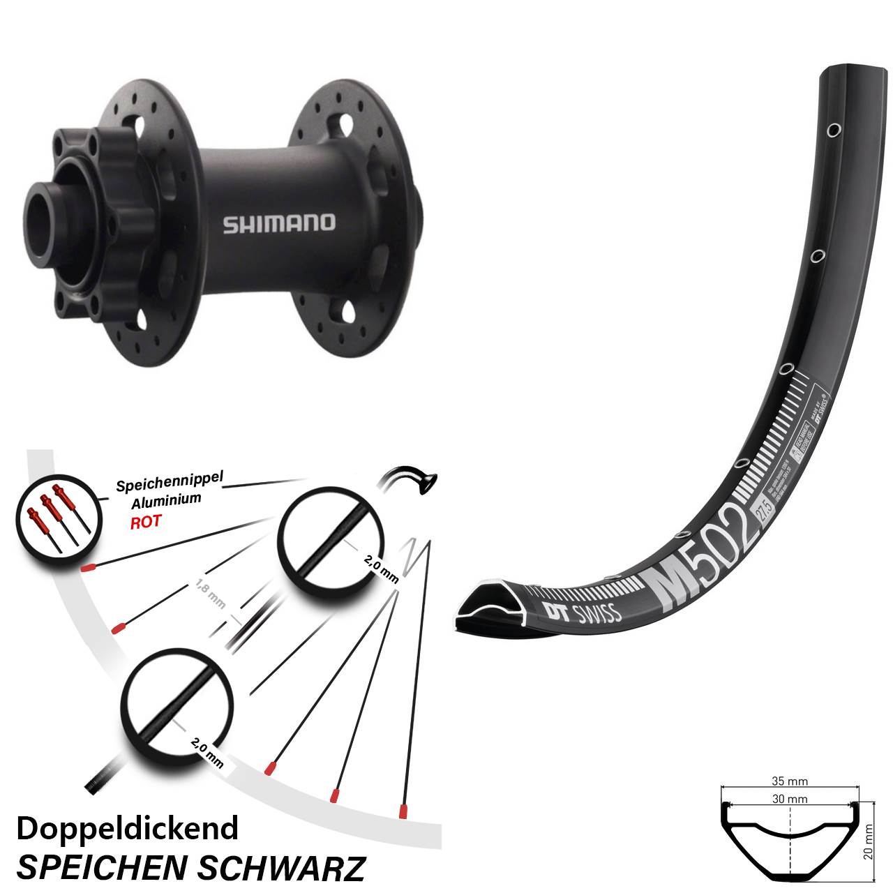 DT Swiss M502 Shimano HB-M758 27,5 Zoll Disc Vorderrad 15x100