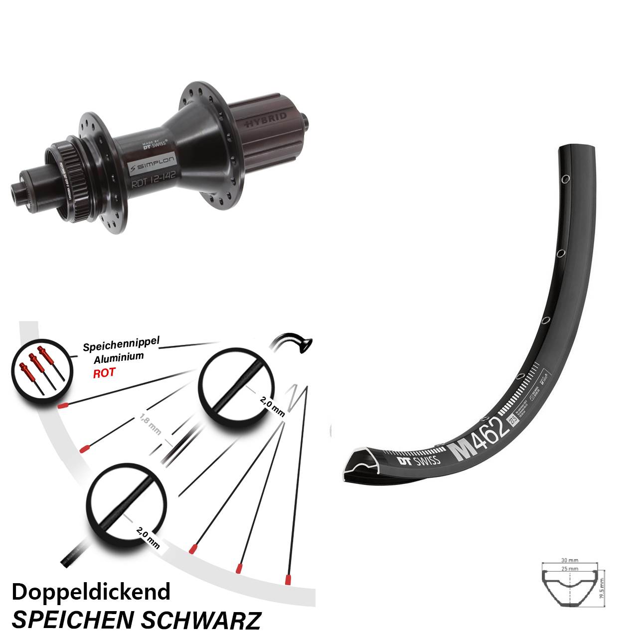 DT Swiss M 462-370 Hybrid 650B Disc Hinterrad für Schnellspanner 8-11 fach