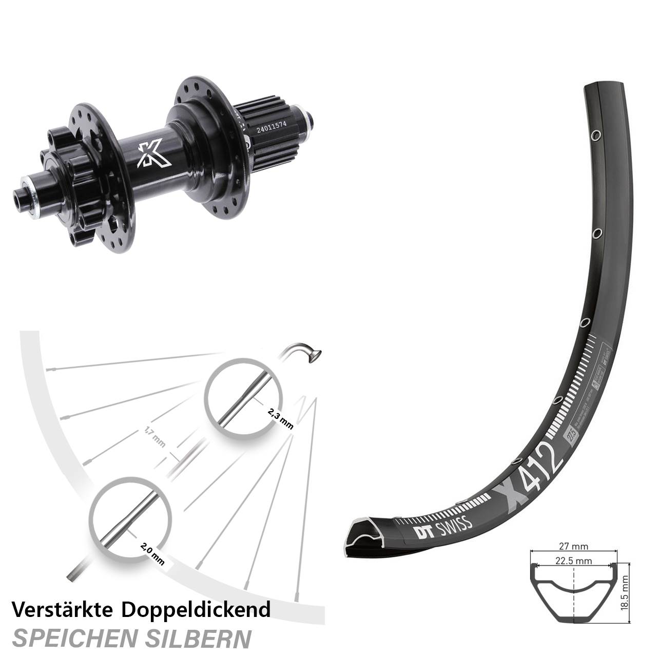DT Swiss X 412 KX-M 29 Zoll Hinterrad 6-Loch für Schnellspanner Micro Spline