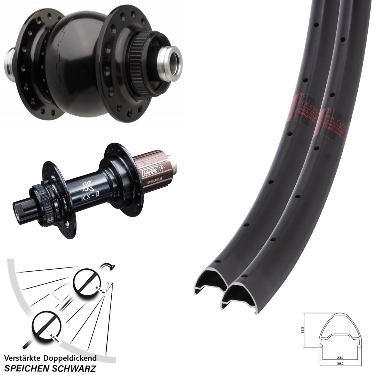 27,5 Zoll KX-B Clue SON 28 Boost Laufradsatz Centerlock 12x110/148 Boost 8-12 fach