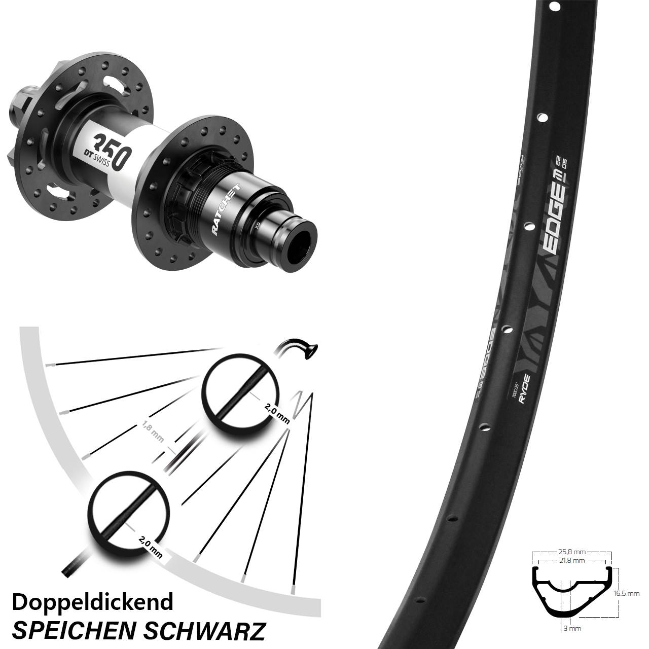Ryde Edge M22 DT Swiss 350 29 Zoll Disc Hinterrad 12x148 XD