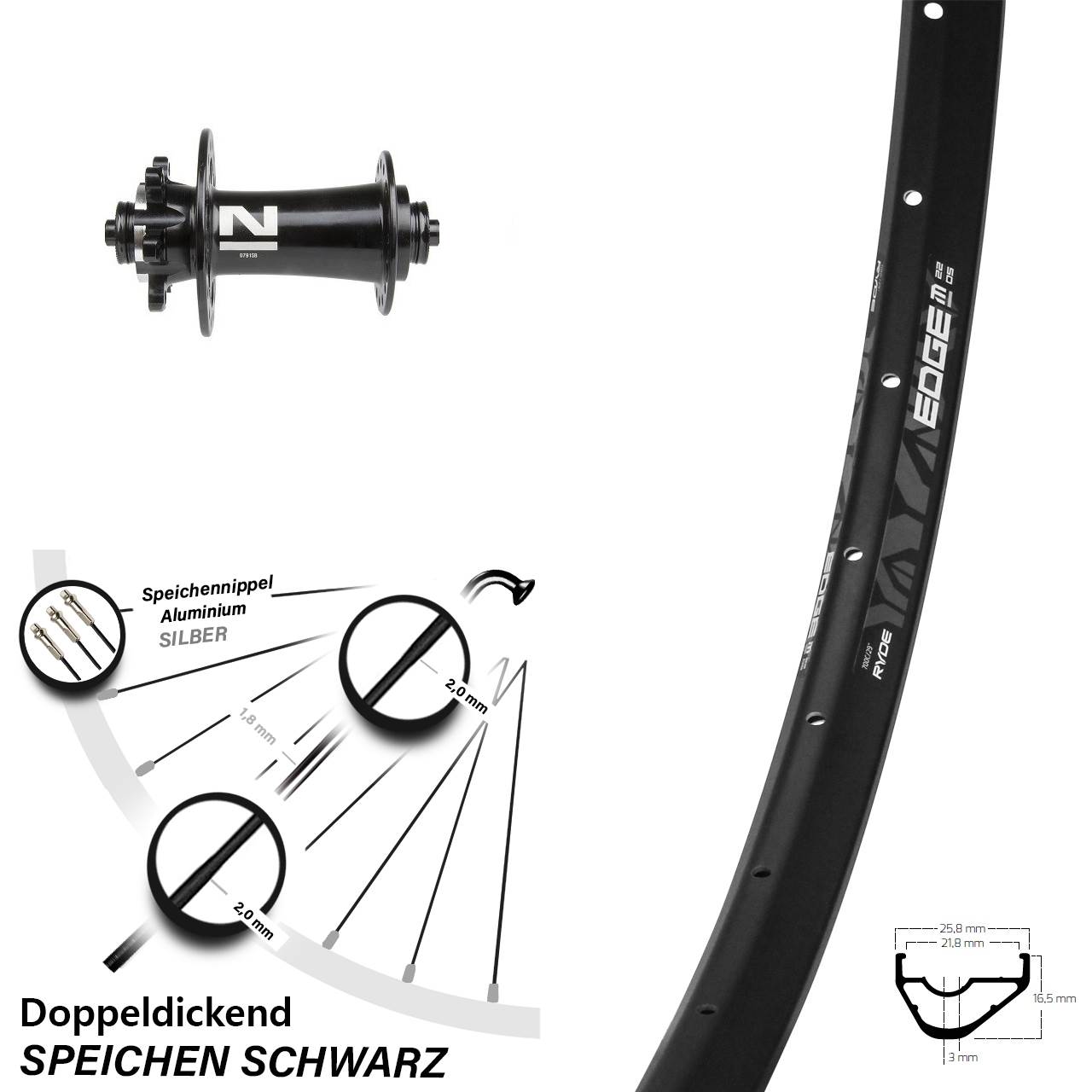 28 Zoll Ryde Edge M22 Novatec D791SB Disc Vorderrad QR
