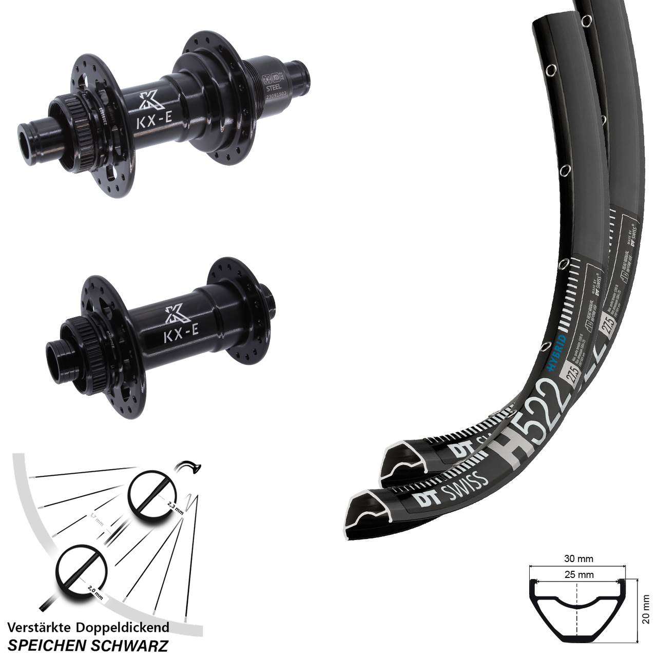 28 Zoll DT Swiss H522 KX-E Heavy Duty Laufradsatz Centerlock 15x110 12x148 SRAM XD