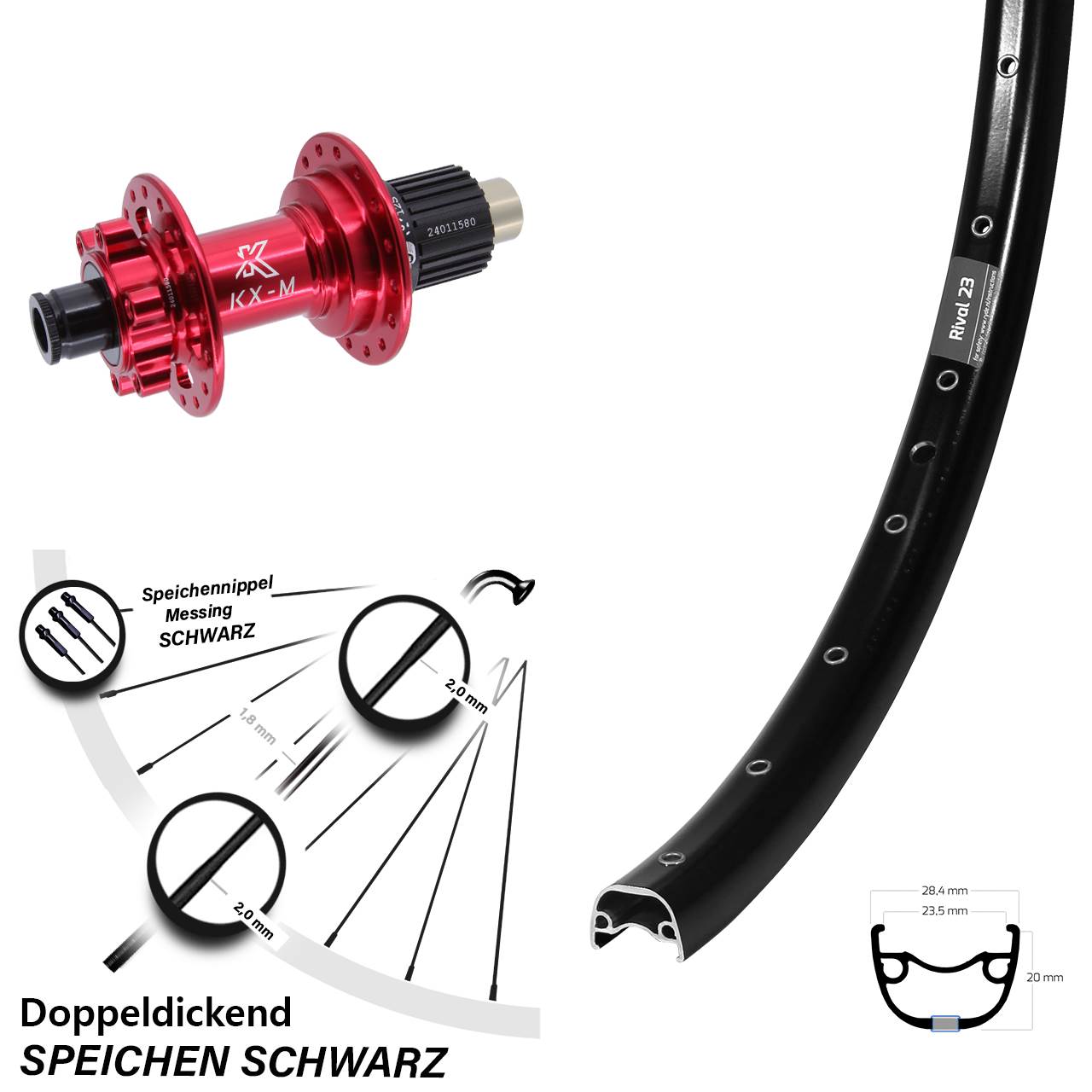 Ryde Rival 23 KX-M rot 27,5 Zoll Disc Laufrad 12x142 Shimano Micro Spline