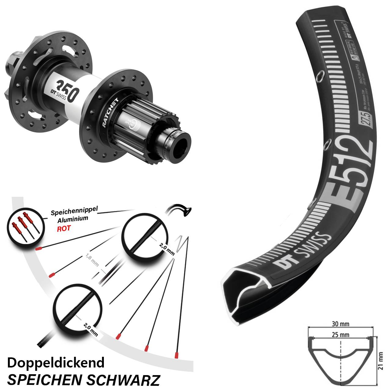 DT Swiss E512-350 Boost 6-Loch Shimano Micro Spline 27,5 Zoll Hinterrad