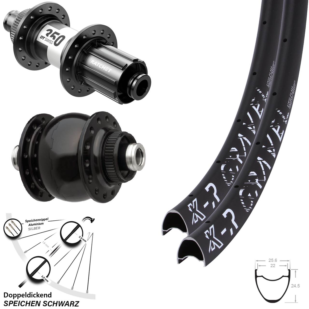 DT Swiss 350 KX-R Gravel Laufradsatz Road 11-fach Steckachse Centerlock Dynamo SON 28 Zoll