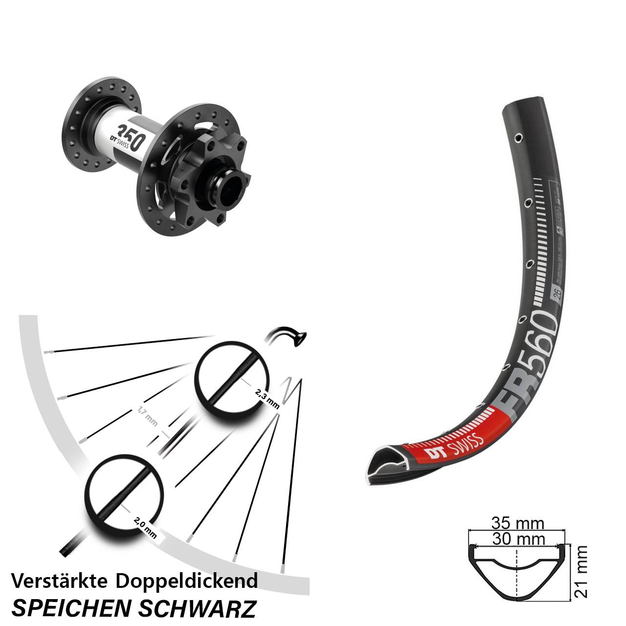 DT Swiss FR 560-350 26 Zoll Vorderrad 6-Loch 15x100