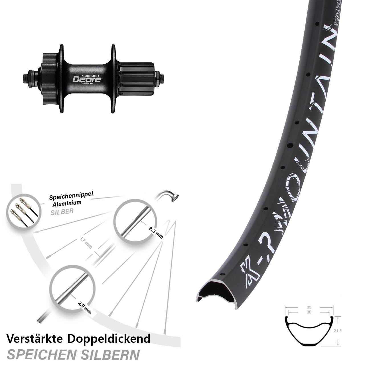 29 Zoll KX-R Mountain Shimano FH-M525 6-Loch Hinterrad QR 8-11 fach HG