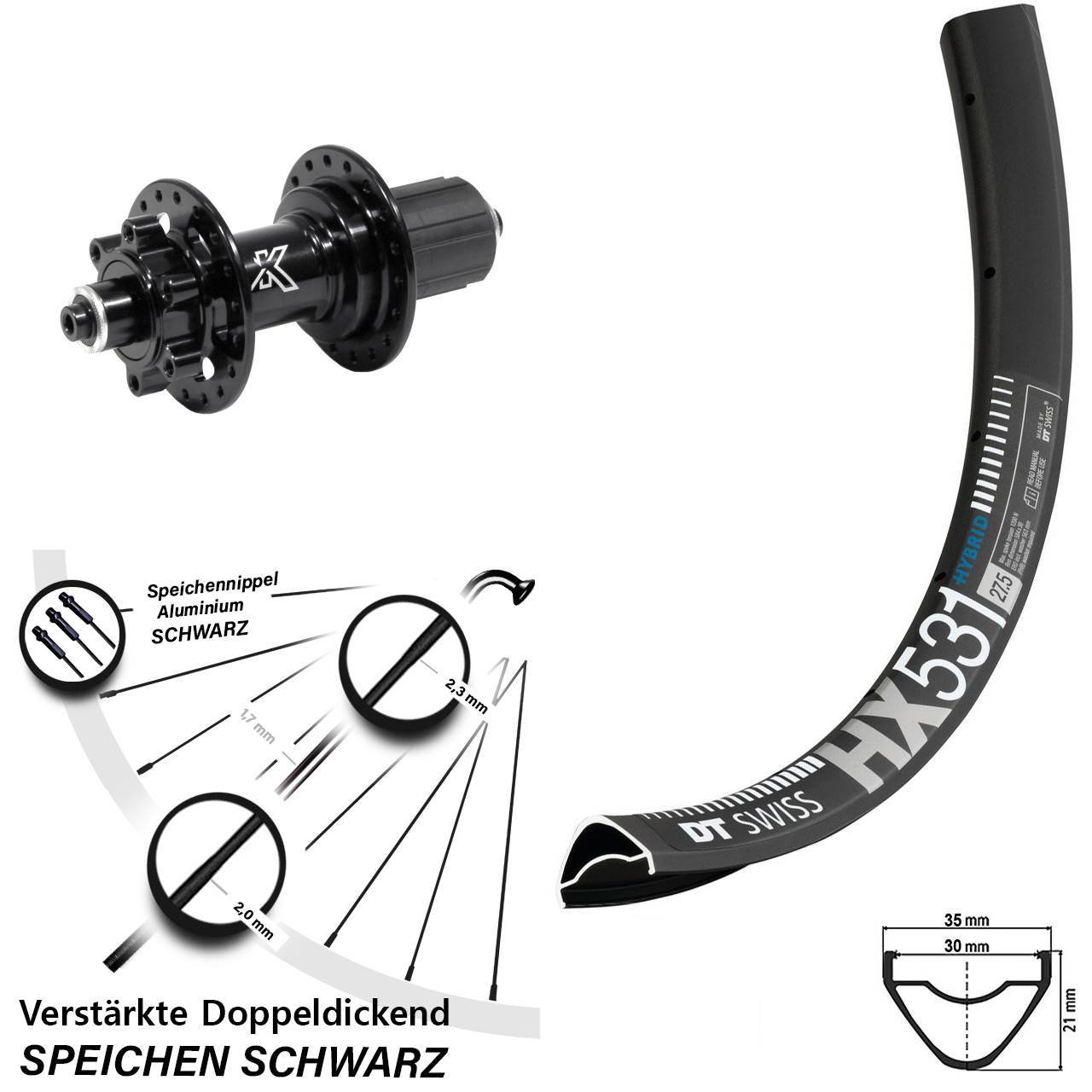 Disc Hinterrad 29 Zoll DT Swiss HX531 KX-M Heavy Duty 8-12 fach HG QR