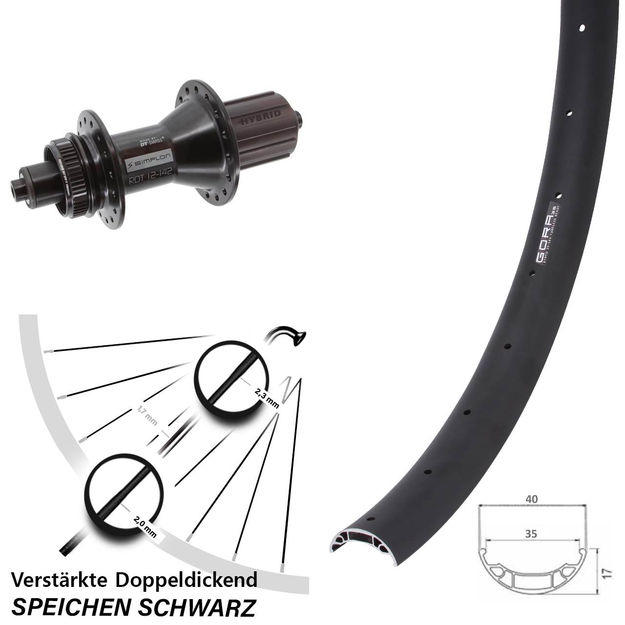 Disc Hinterrad für Schnellspanner 27,5 Zoll Gora 35 DT Swiss 370 Hybrid 8-11 fach