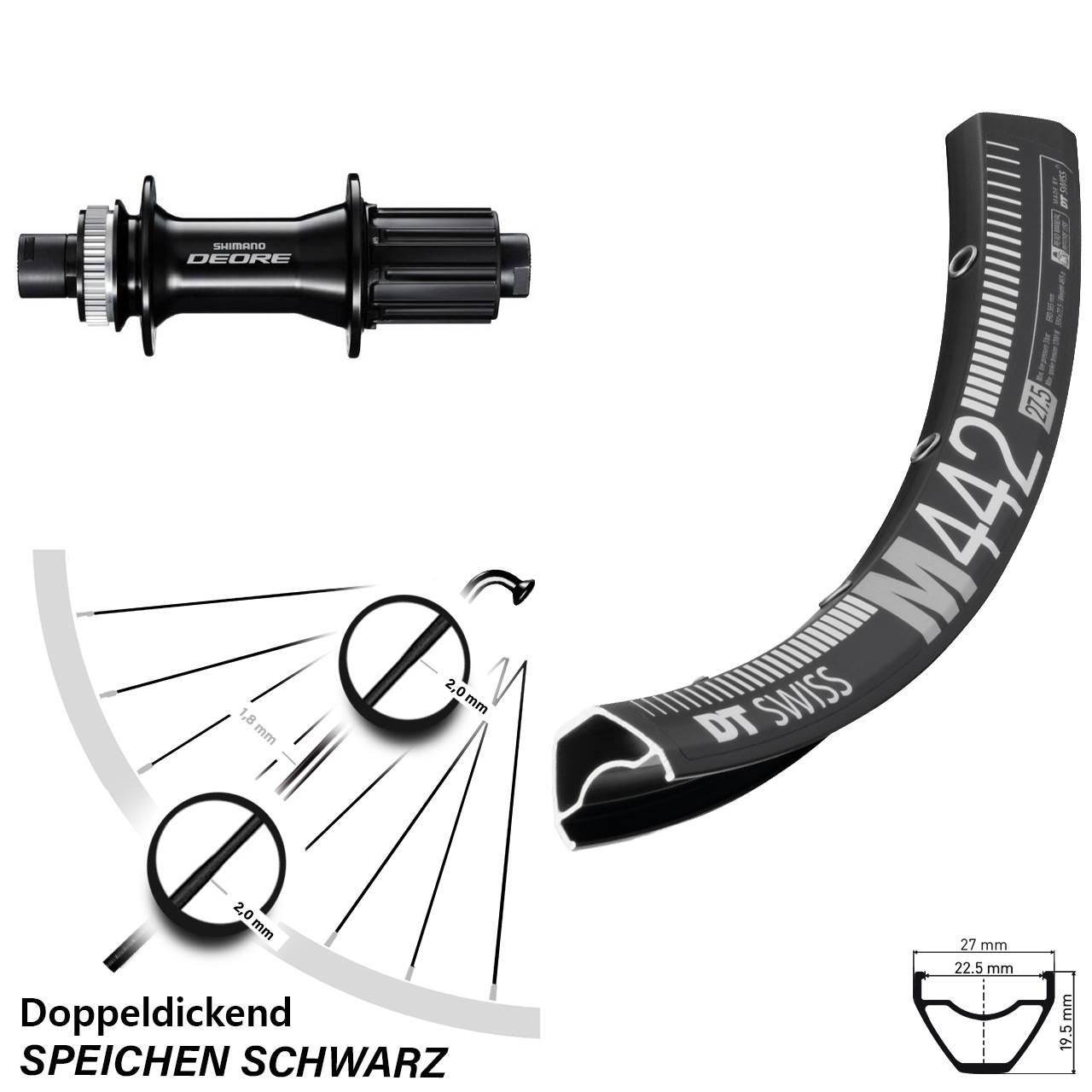 Disc Laufrad 28-29 Zoll DT Swiss M442 Shimano Deore 8-11 fach 12x148 Boost