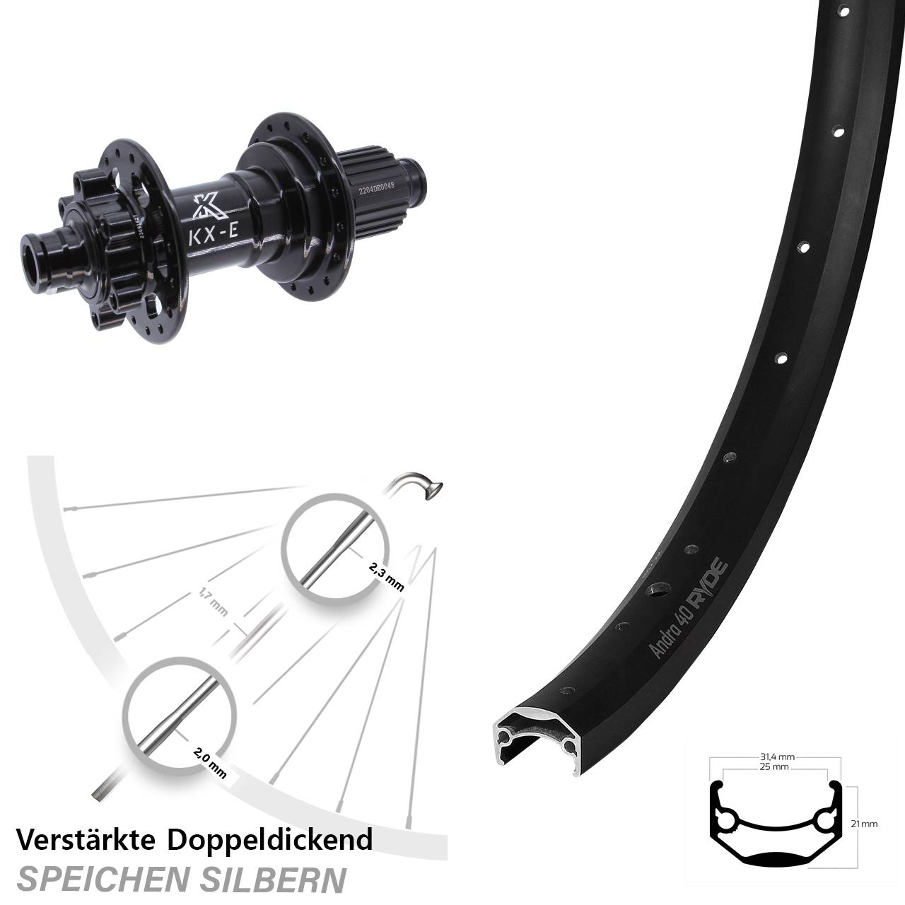 Hinterrad 29 Zoll Ryde Andra 40 Disc KX-E Heavy Duty Micro Spline 12x148