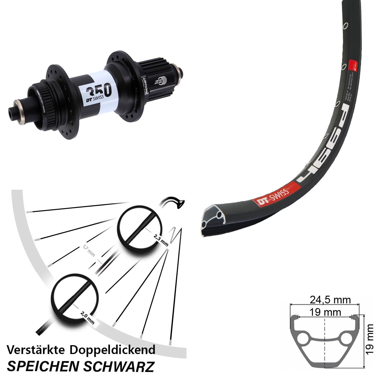 Centerlock Hinterrad 28-29 Zoll DT Swiss 466-350 Micro Spline QR
