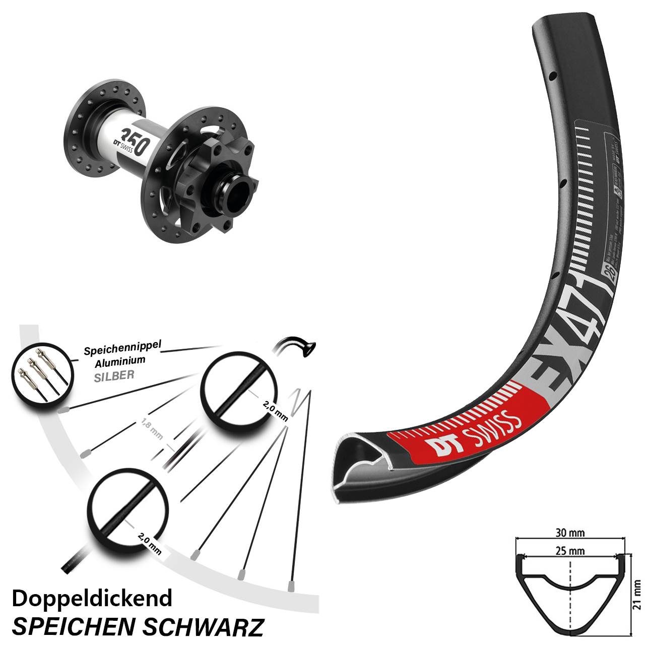 Laufrad 27,5 Zoll DT Swiss EX 471 Disc-350 12x100 6-Loch