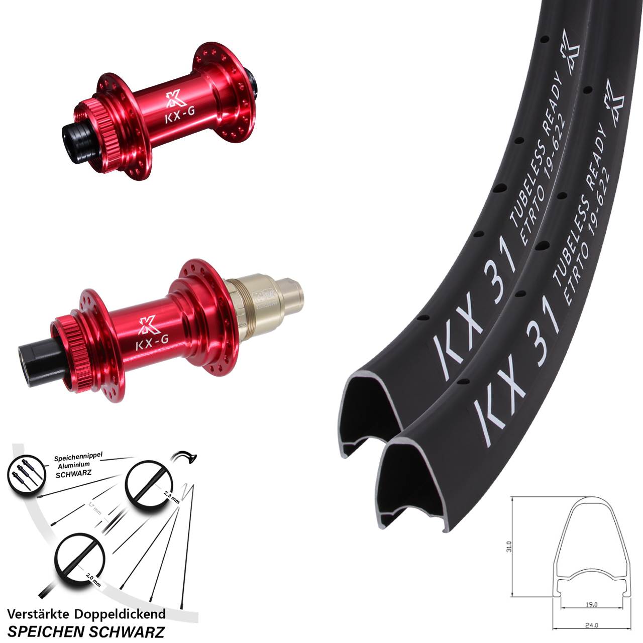 KX-G 31 rot 28 Zoll Centerlock Laufradsatz 12x100/142 SRAM XDR