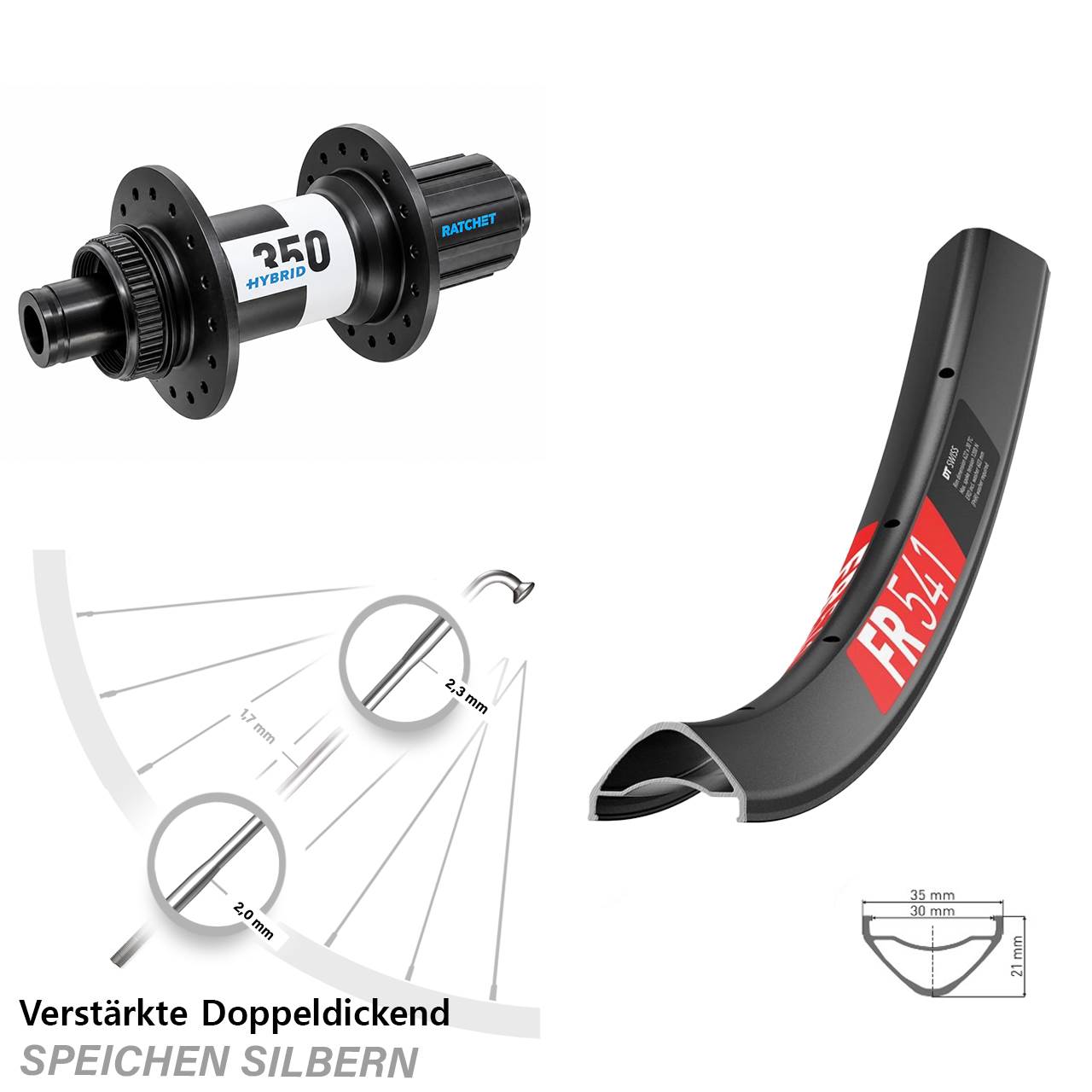 29 Zoll DT Swiss FR541-350 Hybrid Hinterrad Centerlock 12x148 8-11 fach HG
