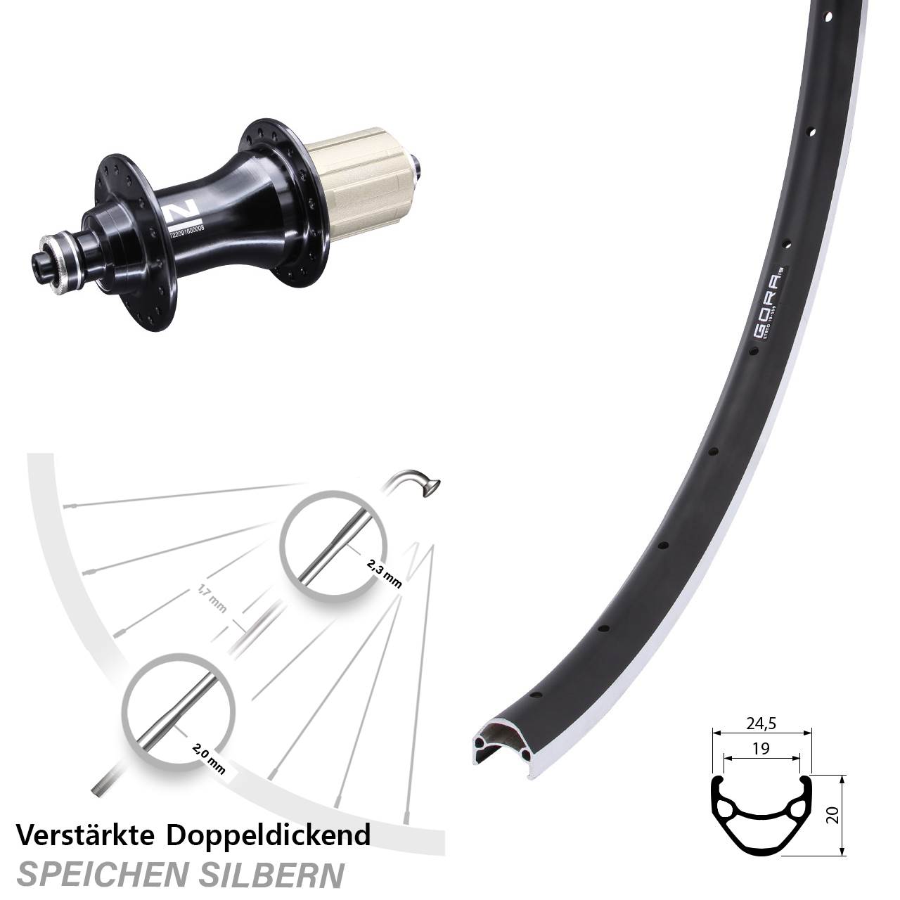 Gora 19 Novatec F162 26 Zoll Laufrad hinten für Schnellspanner 8-12 fach HG