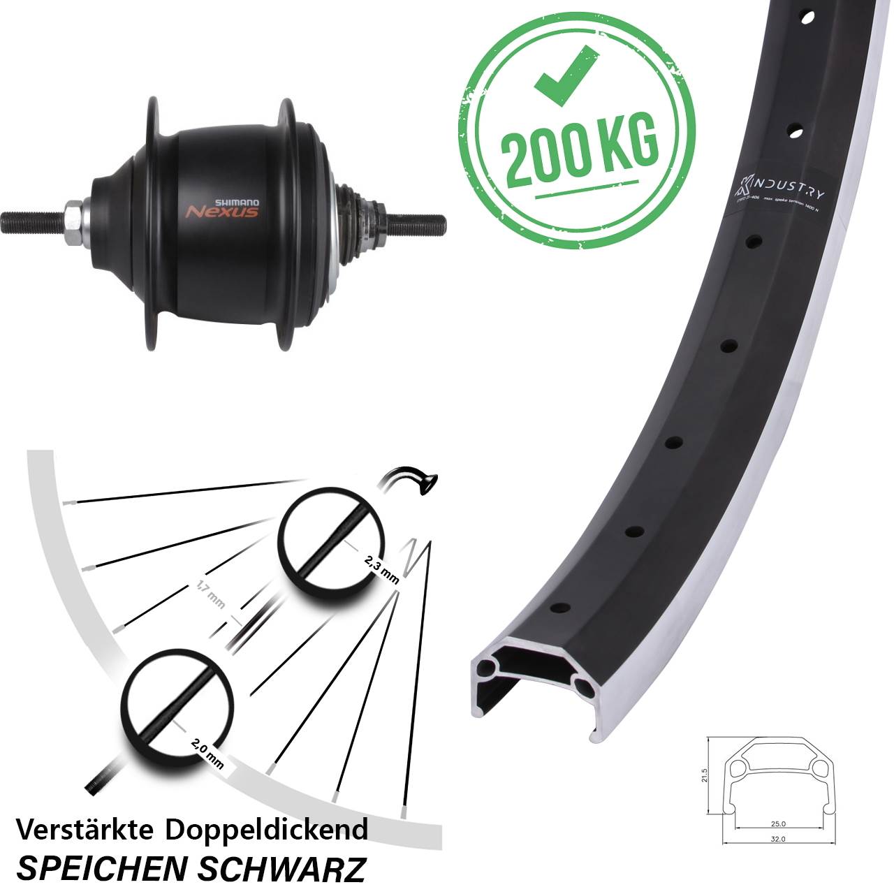 Hinterrad 20 Zoll KX Industry Shimano Nexus 8 Gang Premium