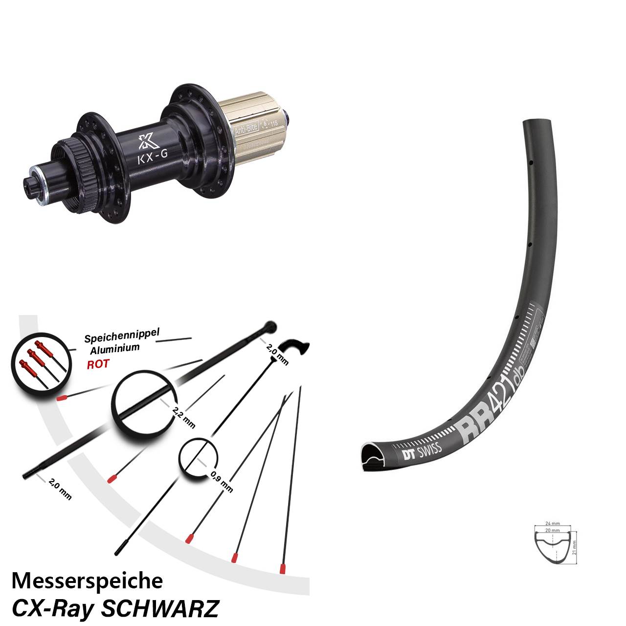 Disc Hinterrad 28 Zoll DT Swiss RR 421 KX-G 8-12 fach für Schnellspanner CX-Ray