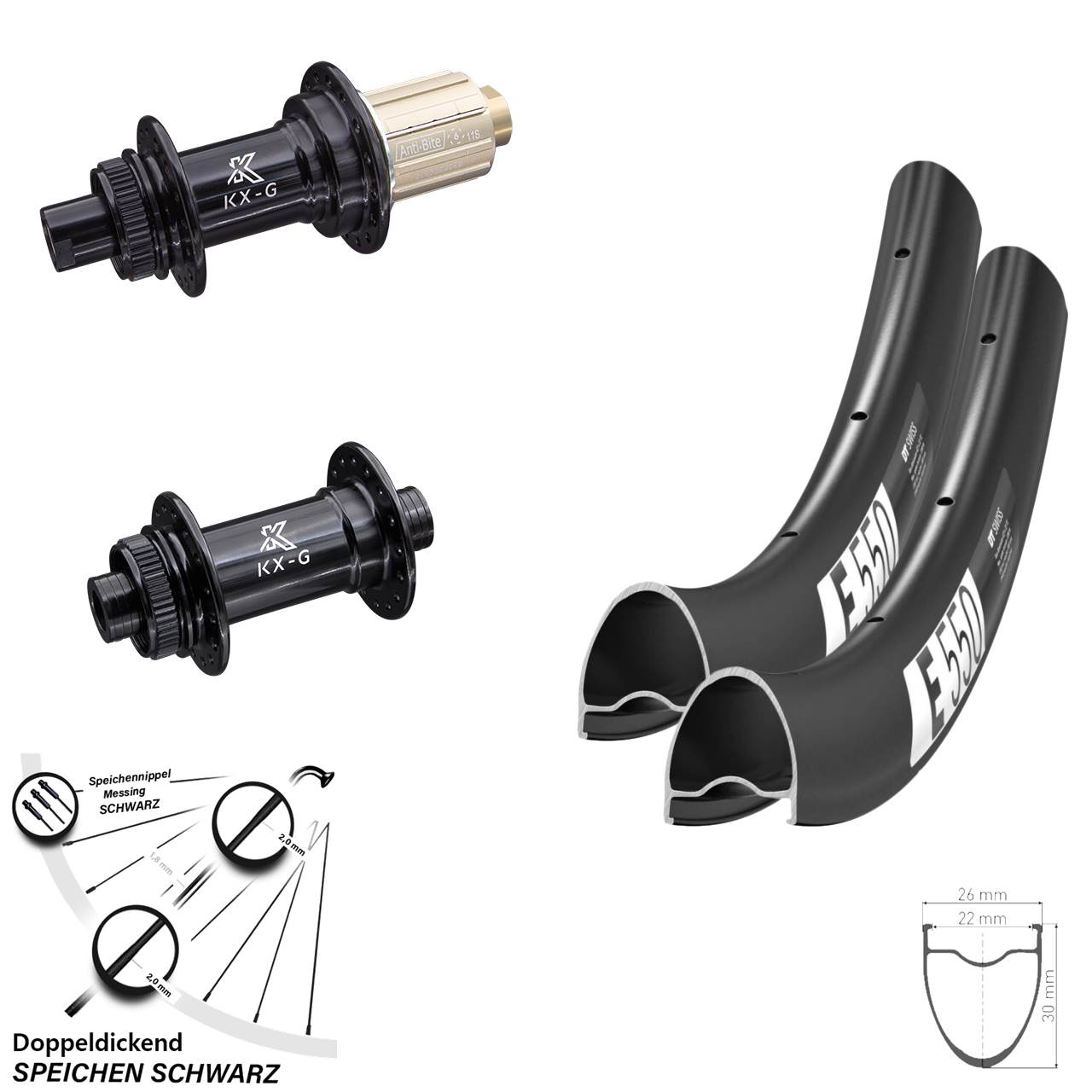 Laufradsatz Centerlock 28 Zoll DT Swiss E550 KX-G 8-12 fach 12x100/142