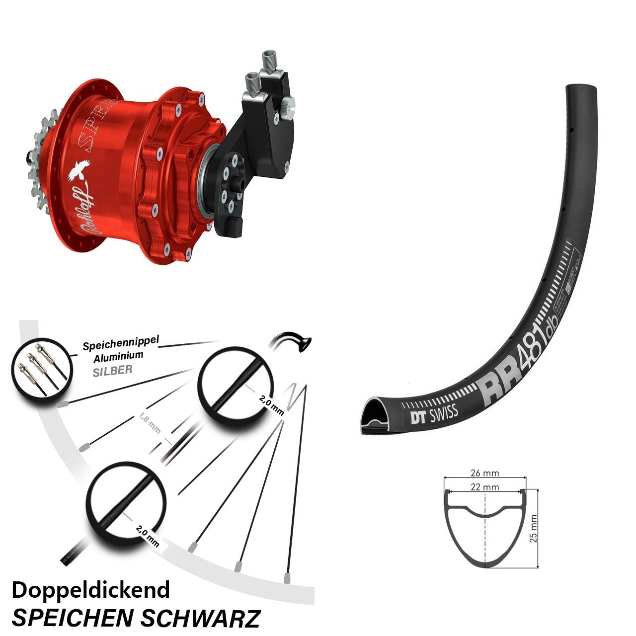 28 Zoll DT Swiss RR481 Rohloff Speedhub CC DB OEM Tandem rot