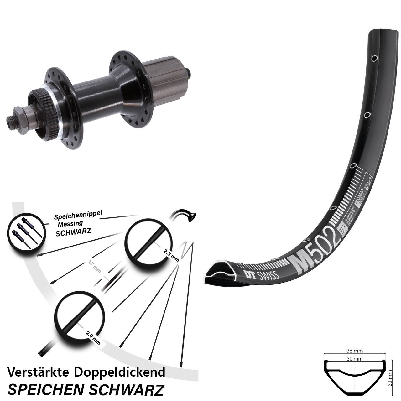 Centerlock Hinterrad QR 27,5 Zoll DT Swiss M 502 Joytech D762TSE 5x135 mm 8-11 fach
