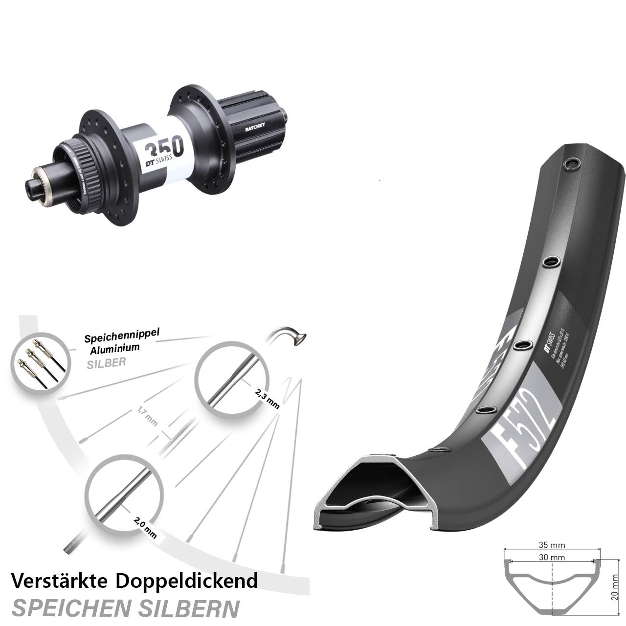 29 Zoll DT Swiss F 572 DT Swiss 350 Ratchet 36 Centerlock Hinterrad QR 8-11 fach HG