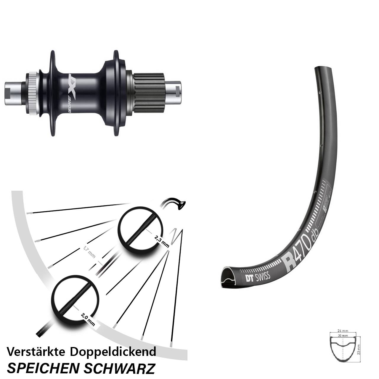 Hinterrad Centerlock 12x142 28 Zoll DT Swiss R470 Shimano Deore XT FH-M8110 Micro Spline