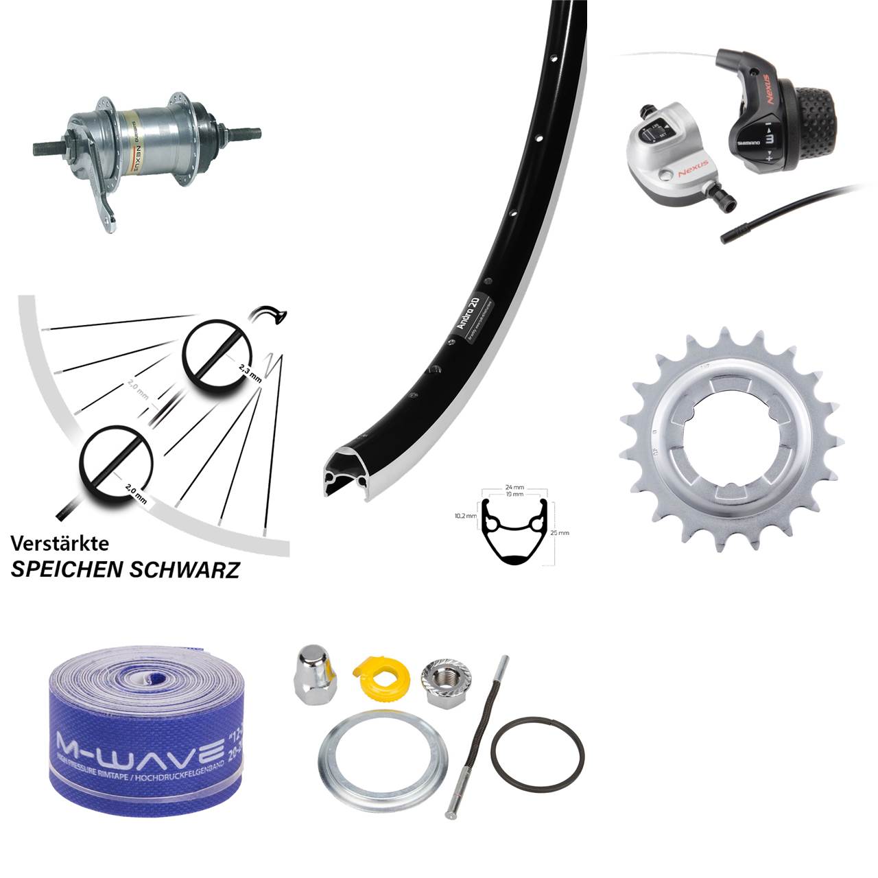 Shimano 3 Gang Nabenschaltungs-Hinterrad 28 Zoll Ryde Andra 20 schwarz