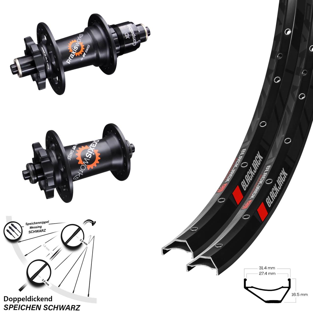 Laufradsatz 29 Zoll Rodi Ready 27 Disc 6-Loch 5x100/135 DT Swiss 350 SL XD