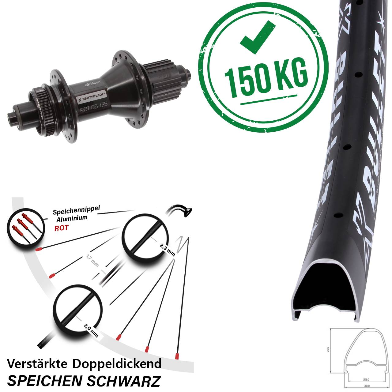 Disc Hinterrad QR 28-29 Zoll KX Bullet OS DT Swiss 370 Hybrid Micro Spline