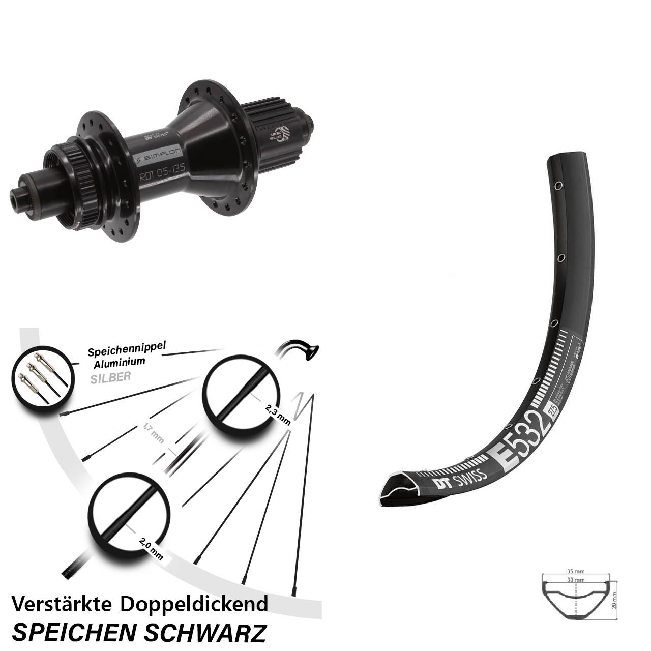 DT Swiss E532-370 Hybrid 29 Zoll Disc Hinterrad für Schnellspanner Micro Spline