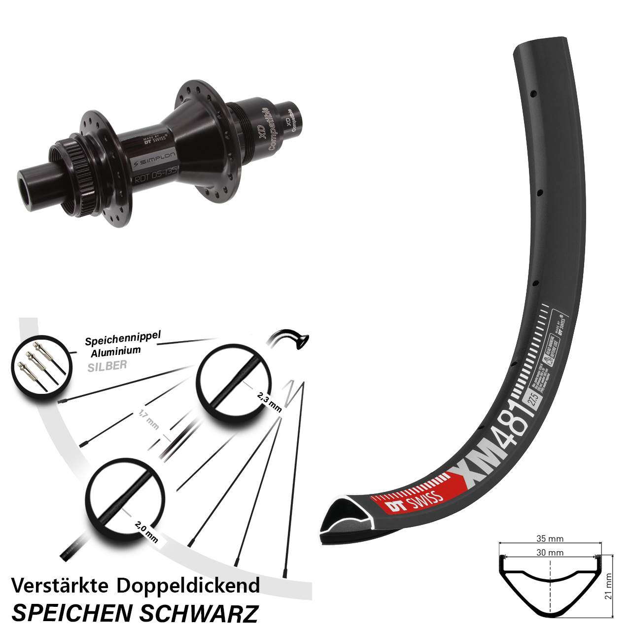 Hinterrad Centerlock 12x142 27,5 Zoll DT Swiss XM 481 DT Swiss 370 XD