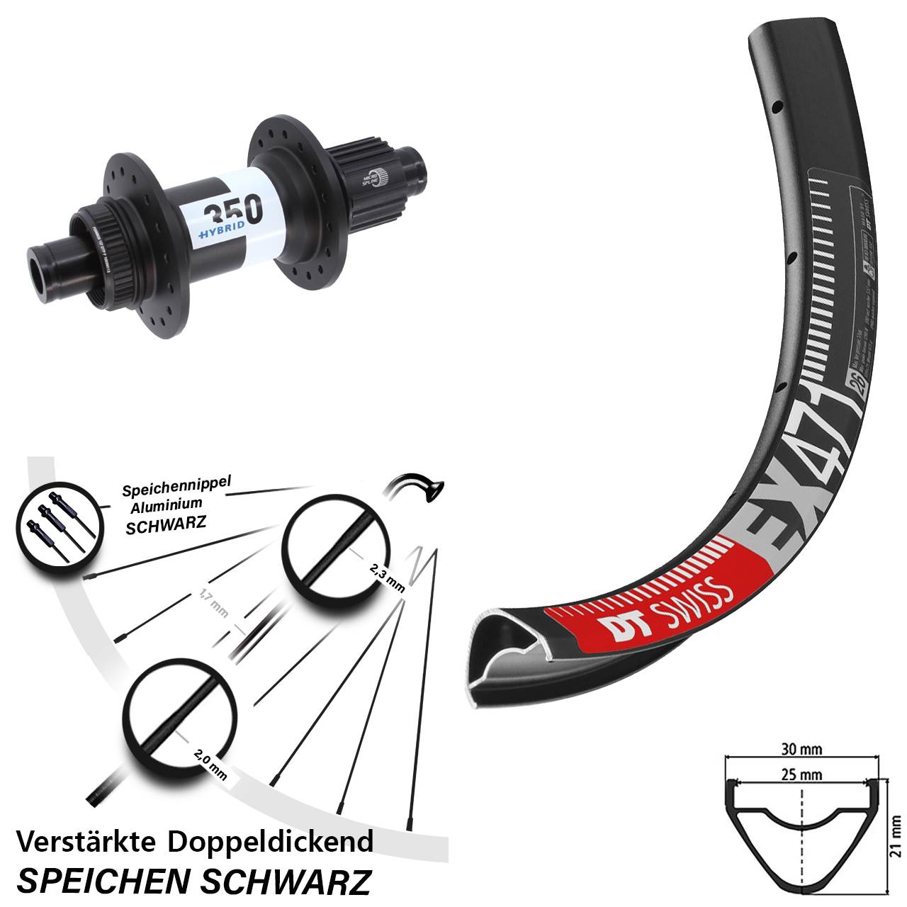DT Swiss EX471-350 Hybrid 29 Zoll Centerlock Hinterrad 12x148 Boost Shimano Micro Spline