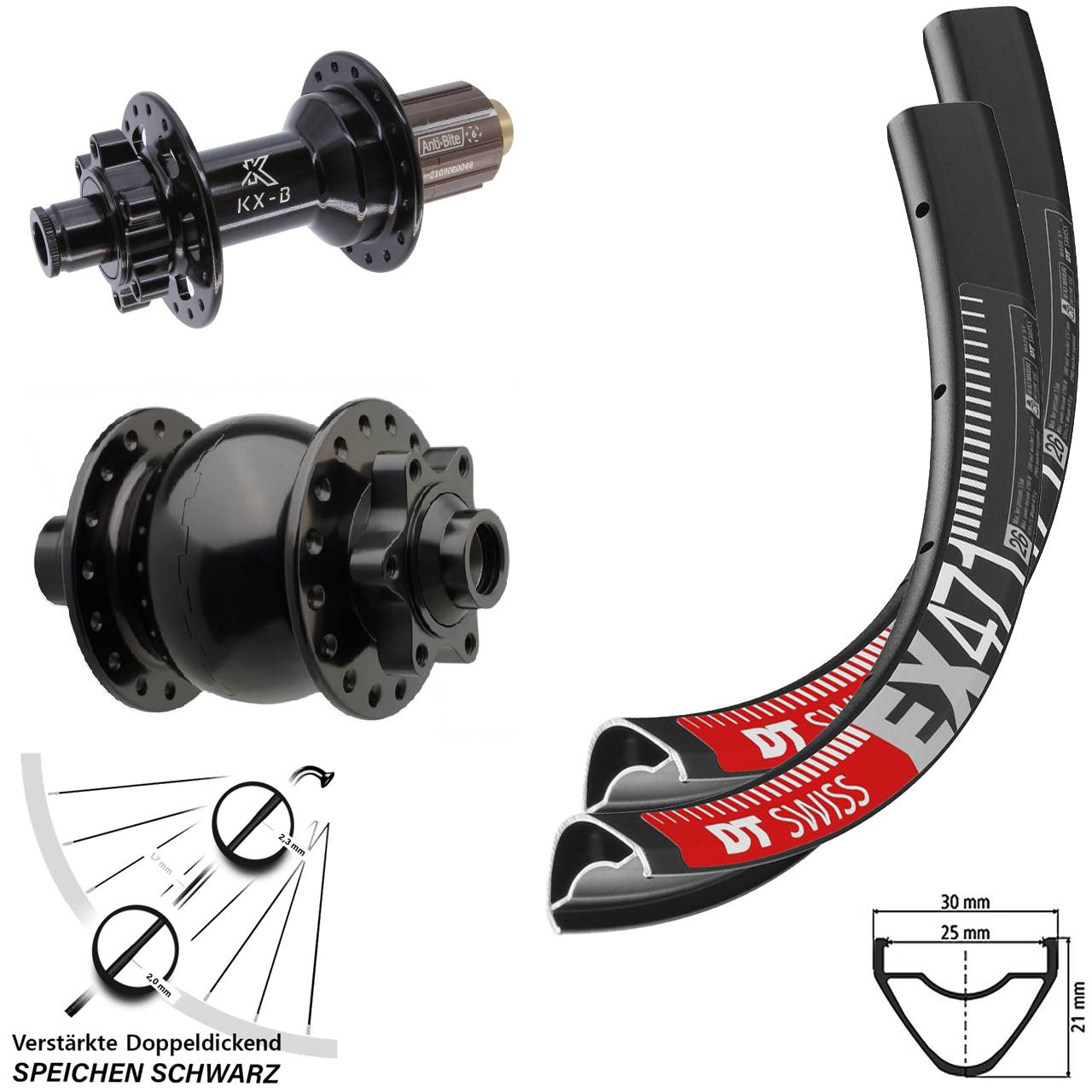 Laufradsatz 6-Loch 29 Zoll DT Swiss EX471 KX-B SON 28 8-11 fach 15x110 12x148 Boost