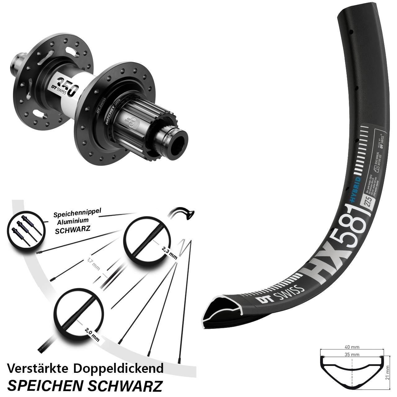 Disc Laufrad 12x148 27,5 Zoll DT Swiss HX581-350 DEG72 Micro Spline