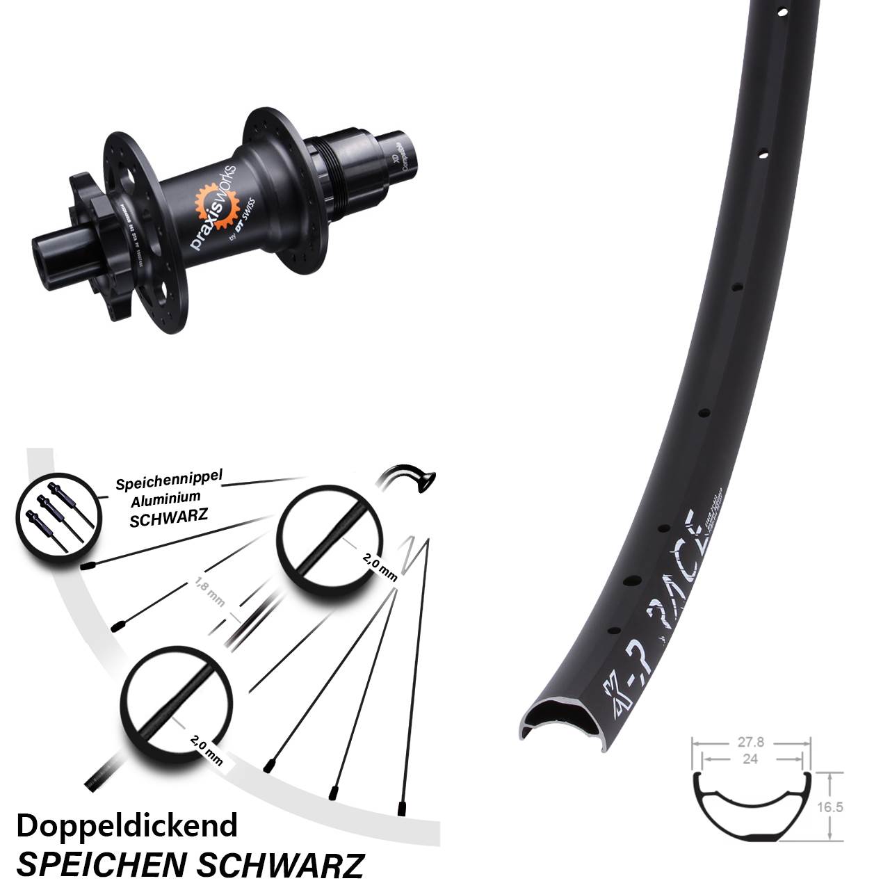 DT Swiss 350 SL KX-R Race Laufrad 29 Zoll 6-Loch Sram XD 12x142 mm Ratchet 36