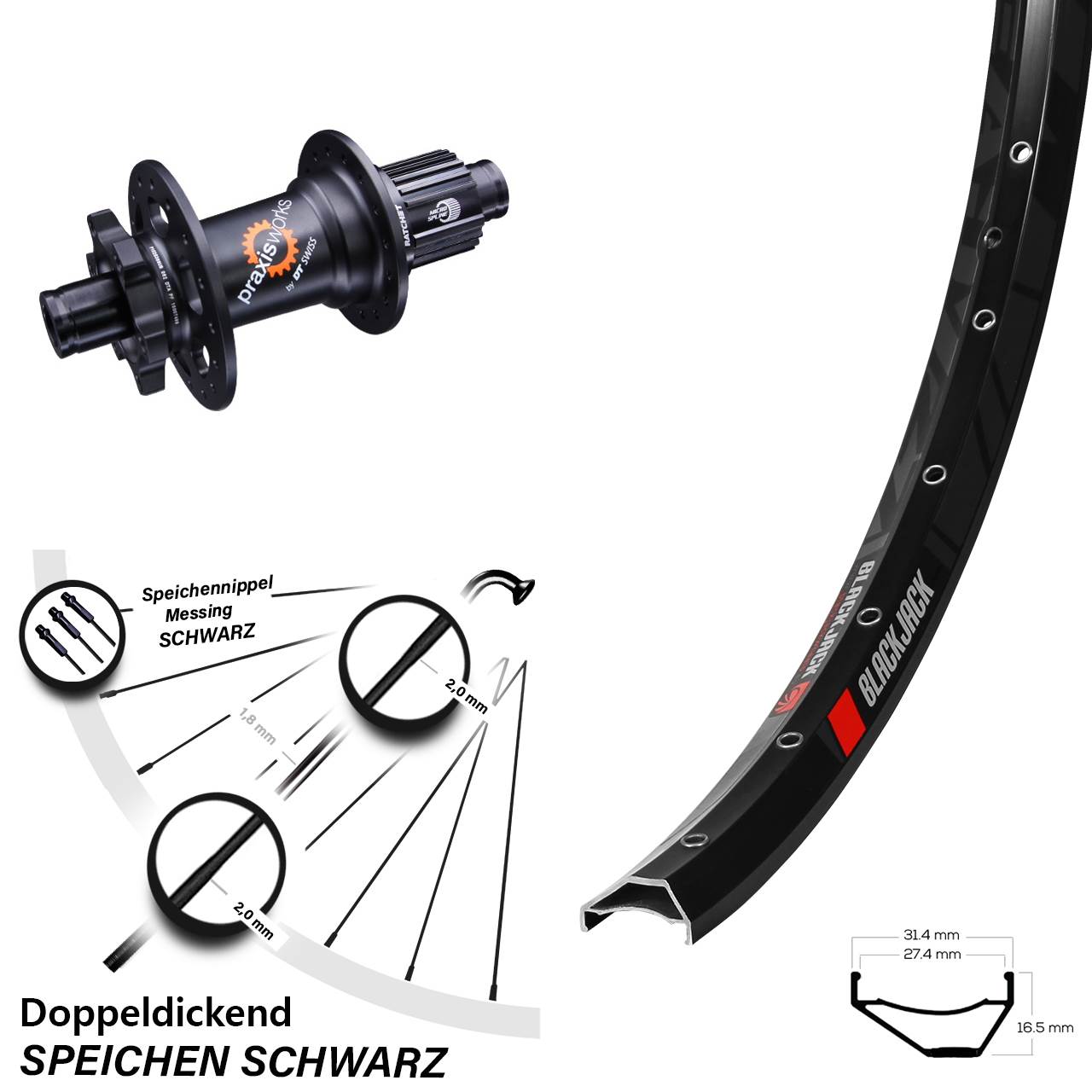 Disc Hinterrad 12x142 27,5 Zoll Rodi Ready 27 DT Swiss 350 Shimano Micro Spline