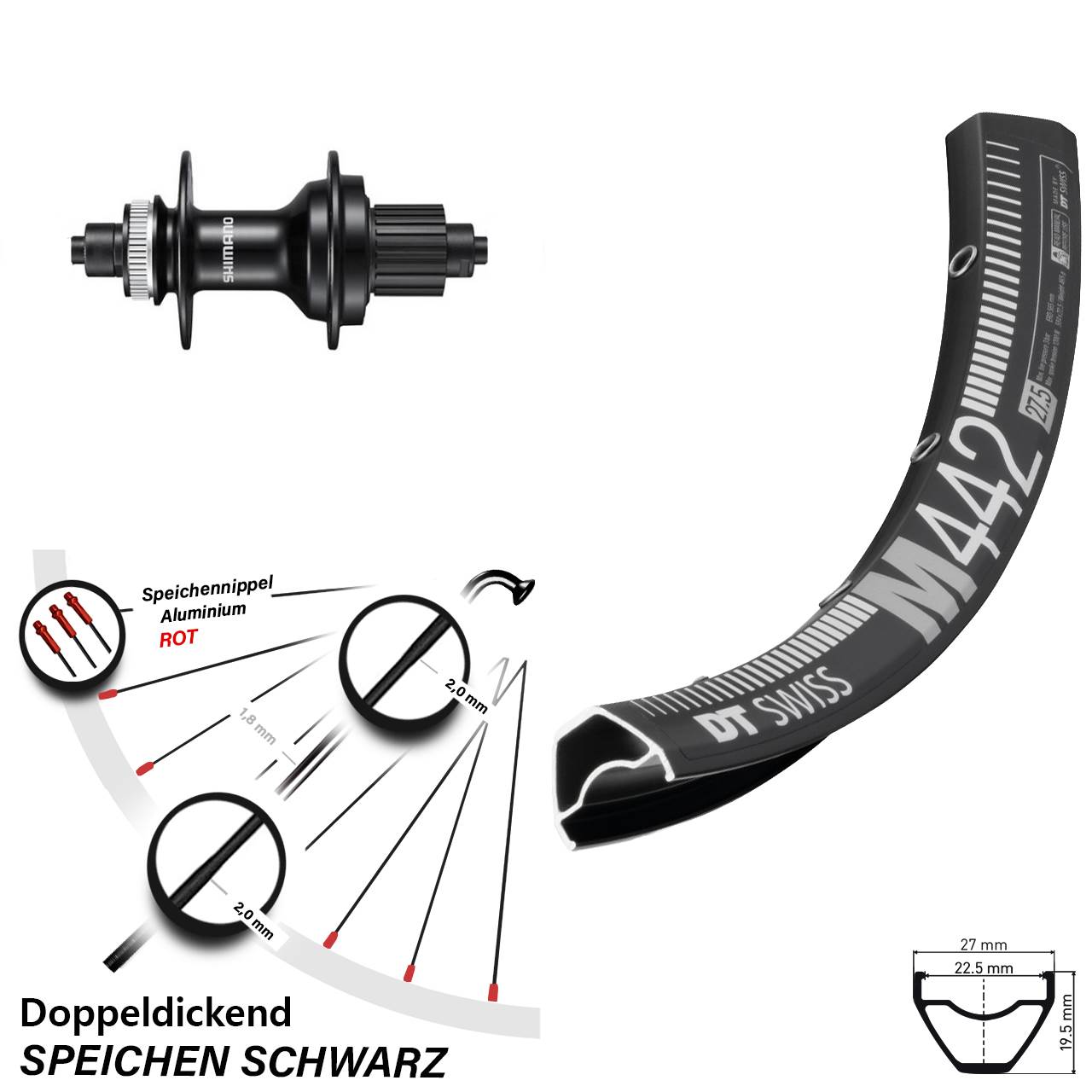Hinterrad QR 28 Zoll DT Swiss M 442 Shimano FH-MT500 Micro Spline
