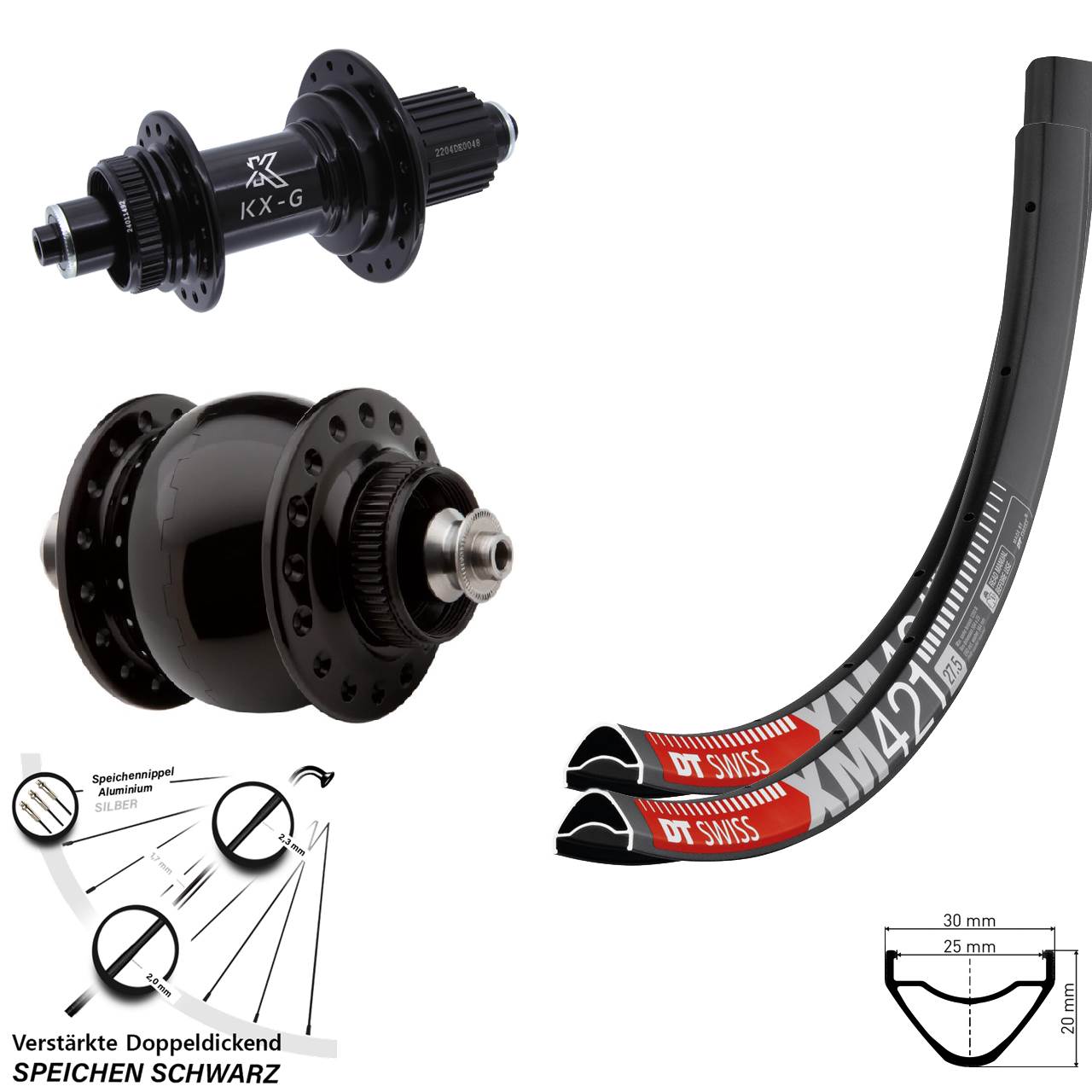 Laufradsatz Disc 650B DT Swiss XM421 KX-GS verstärkt SONdelux Shimano Micro Spline QR