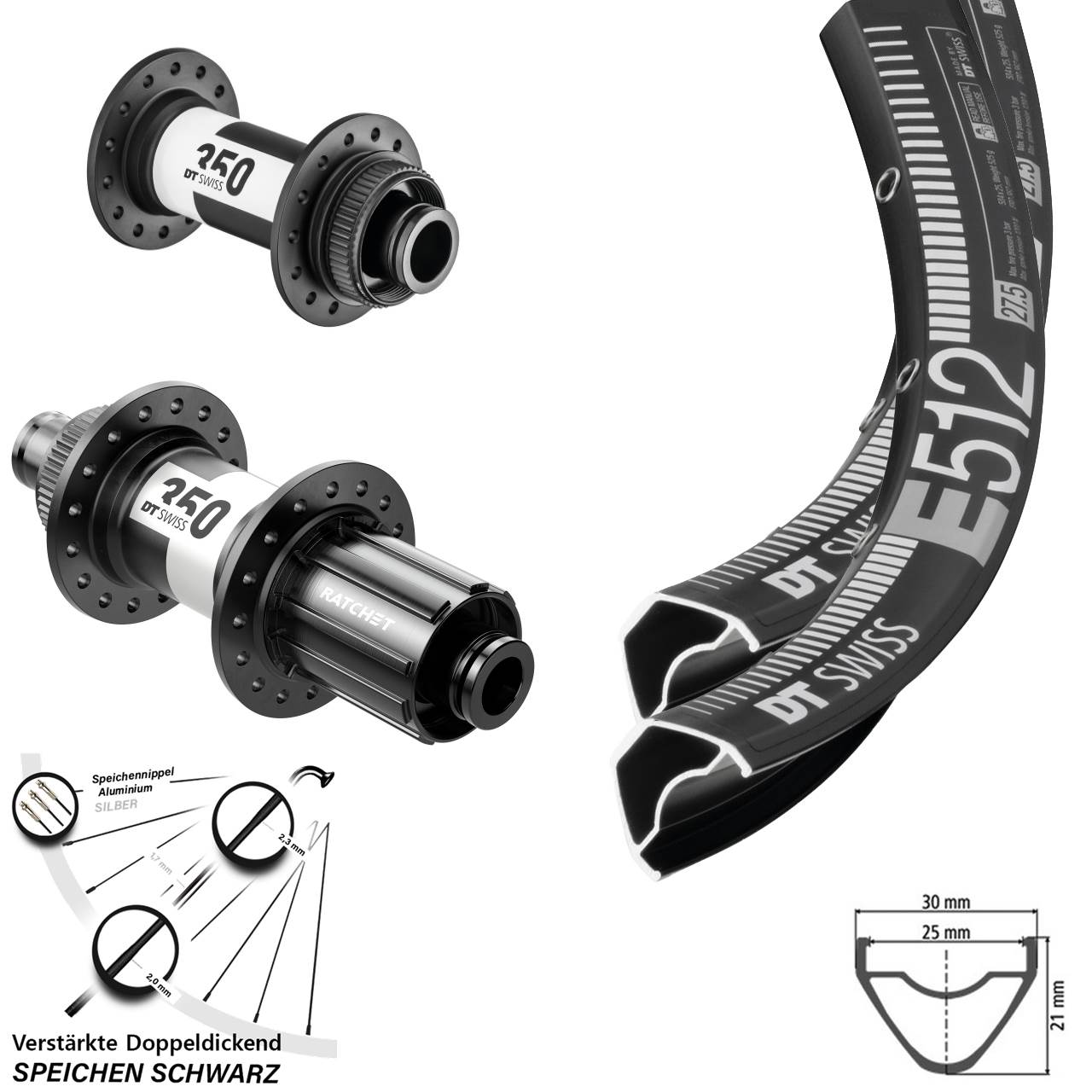 29 Zoll DT Swiss E512-350 Disc Laufradsatz 15x100 12x142 8-11 fach