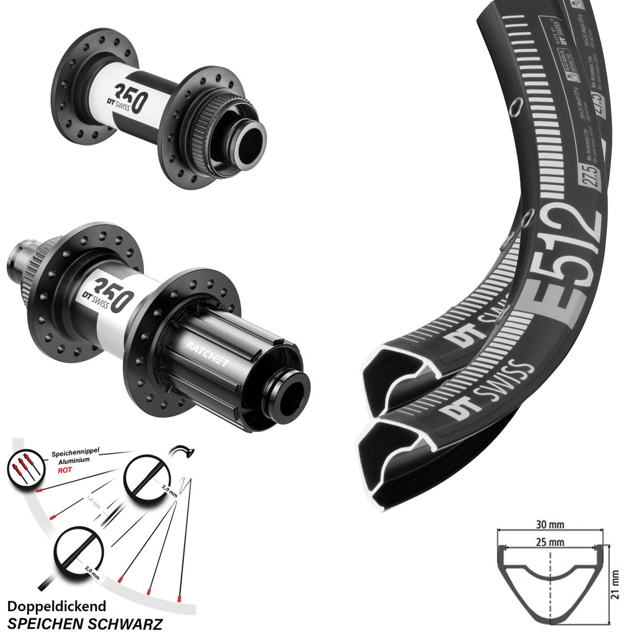 29 Zoll DT Swiss E512-350 Laufradsatz Centerlock 15x100 12x142 8-11 fach